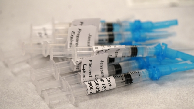 Syringes loaded with shots of Johnson & Johnson COVID-19 vaccine in a pharmacy