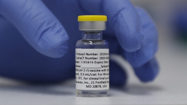 Wednesday, Oct. 7, 2020, file photo of a vial of the Phase 3 Novavax coronavirus vaccine.