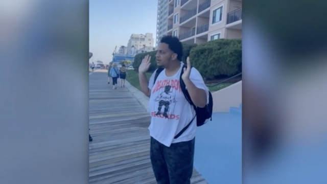 Teenager with his hands up on the Ocean City Boardwalk moments before police Tased him.