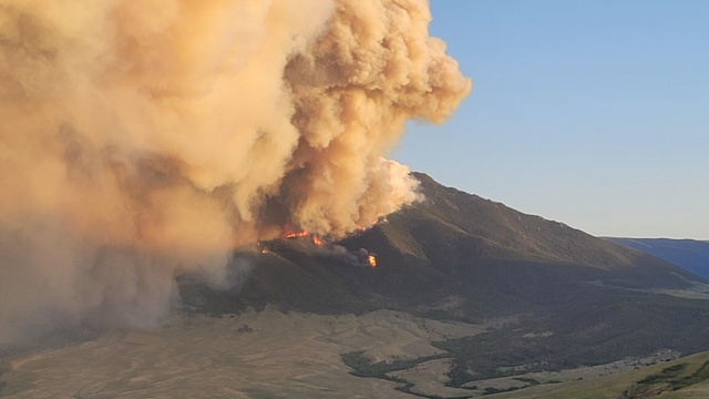 The Robertson Draw fire burns near Red Lodge, Montana.
