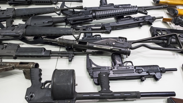 Weapons that include handguns, rifles, shotguns and assault weapons, collected in a Los Angeles Gun Buyback event.