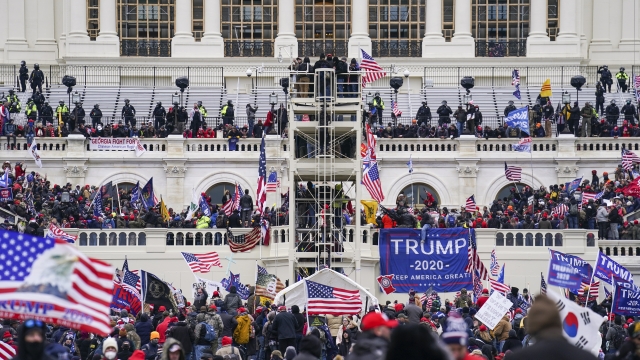 Insurrectionists loyal to President Donald Trump breach the Capitol in Washington, DC