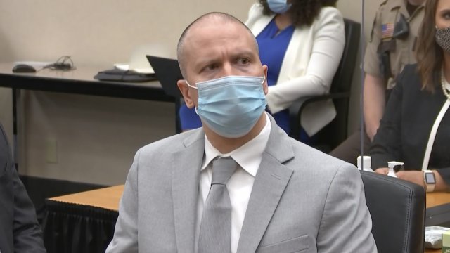 former Minneapolis police Officer Derek Chauvin in court during his sentencing hearing