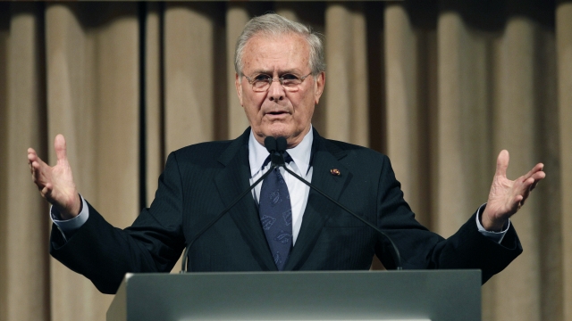 Former U.S. Secretary of Defense Donald Rumsfeld speaks to politicians and academics in 2011.