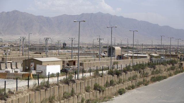 Blast wallls and a few buildings can be seen at the Bagram air base after the American military left the base.
