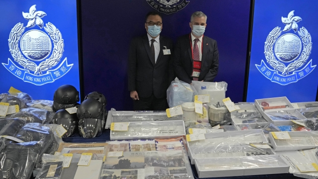 Confiscated evidence during a news conference in Hong Kong.