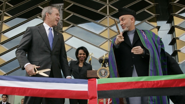 U.S. President George W. Bush, left and Afghan President Hamid Karzai