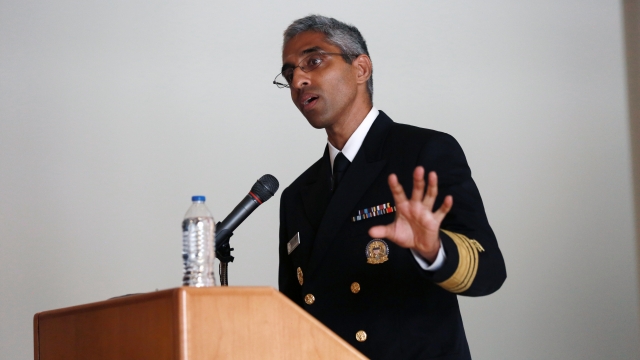 Surgeon General Vivek Murthy speaks at a ceremony honoring care workers