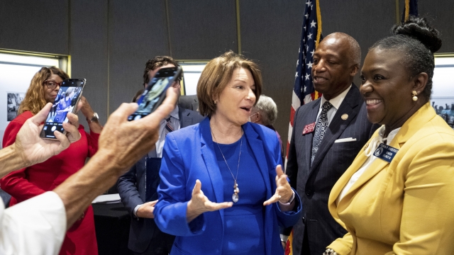 Sen. Amy Klobuchar talks with Georgia State Legislators on voting rights.
