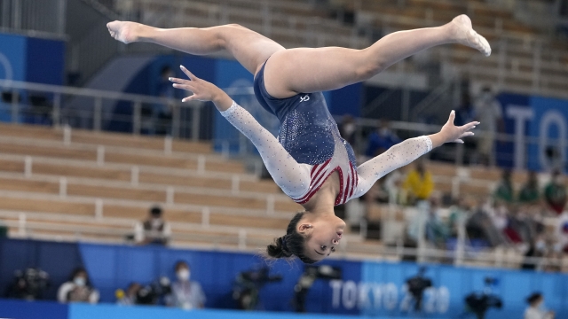 Sunisa Lee, of the United States, performs on the balance beam during the artistic gymnastics women's all-around final.