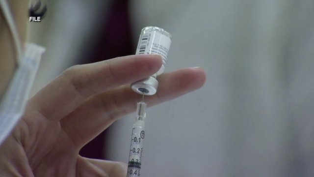 A hand holding a vaccine.