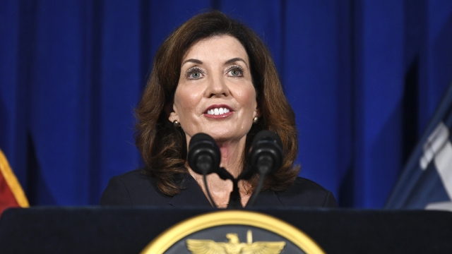 New York Lt. Gov. Kathy Hochul gives a news conference at the state Capitol