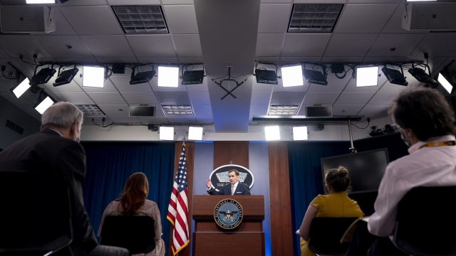 Pentagon spokesman John Kirby speaks during a briefing at the Pentagon in Washington, Thursday, Aug. 12, 2021.