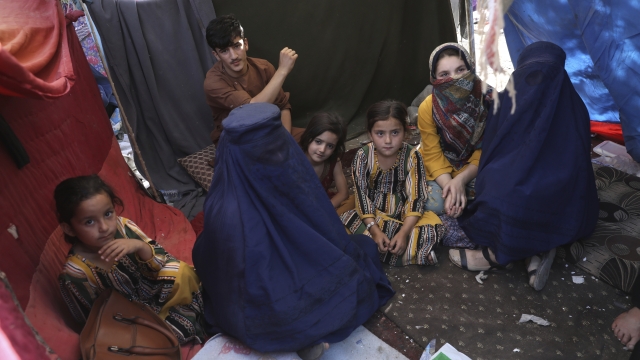 Displaced women and children in a camp in Kabul, Afghanistan.