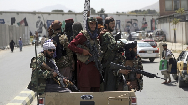 Taliban fighters patrol in Kabul, Afghanistan.