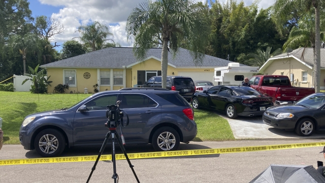 Police tape blocks off the home of Brian Laundrie’s parents in North Port, Florida.
