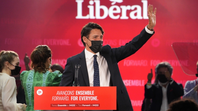 Liberal Leader Justin Trudeau greets supporters prior to his victory speech at Party campaign headquarters in Montreal.