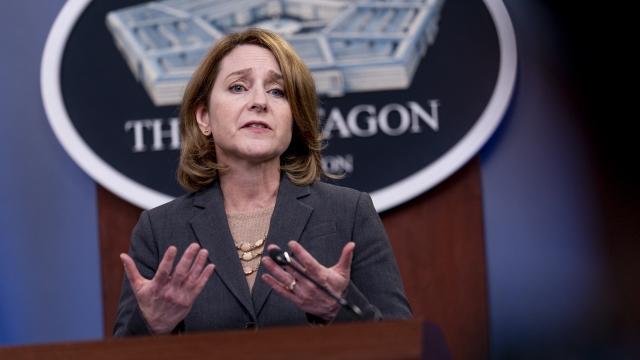 Deputy Secretary of Defense Kathleen Hicks speaks during a briefing at the Pentagon in Washington.