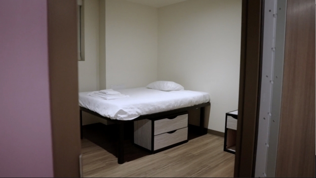 A bed inside a health facility.