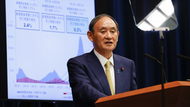 Japan's Prime Minister Yoshihide Suga speaks during a press conference.