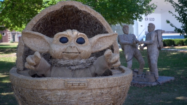 Straw sculpture of Baby Yoda