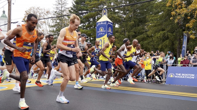 Runners at the starting line of the Boston Marathon.