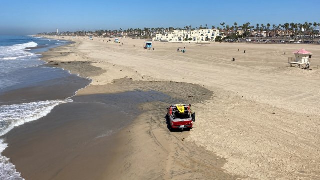 A nearly empty Huntington Beach in California