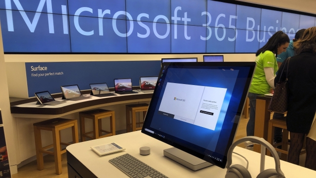 A Microsoft computer on display.