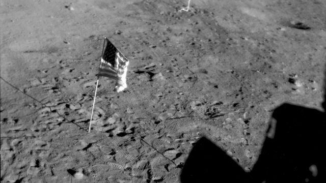 American flag on the moon.