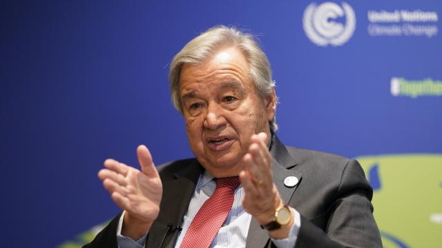 U.N. Secretary-General Antonio Guterres speaking during an interview at COP26.