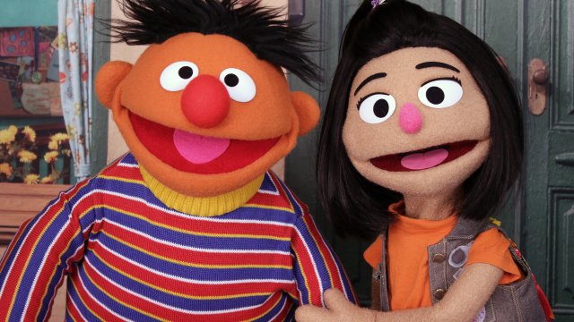 Ernie from "Sesame Street" with new character Ji-Young