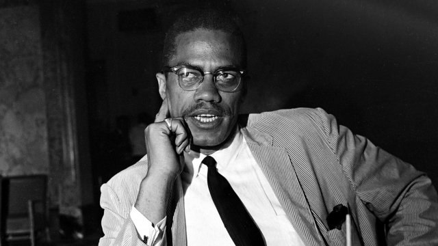 Malcolm X speaks at a news conference