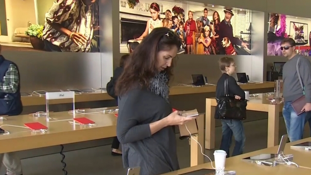 Woman in Apple store