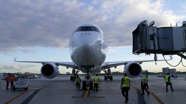 A Lufthansa flight arrives from Munich, Germany.
