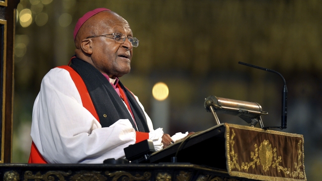 South African Archbishop Emeritus Desmond Tutu makes an address at Westminster Abbey in London