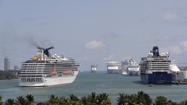 Cruise ships float at Port Miami
