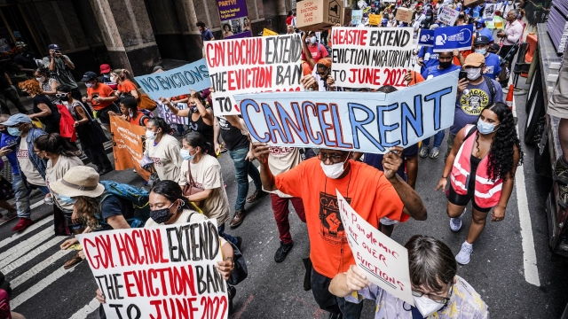 Housing activists in New York City march to extend the eviction moratorium