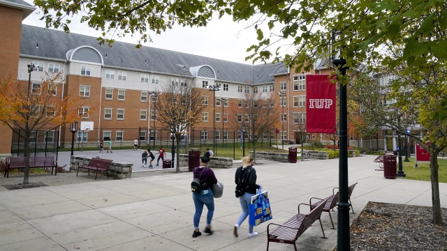 Students walk on the campus of Indiana University of Pennsylvania
