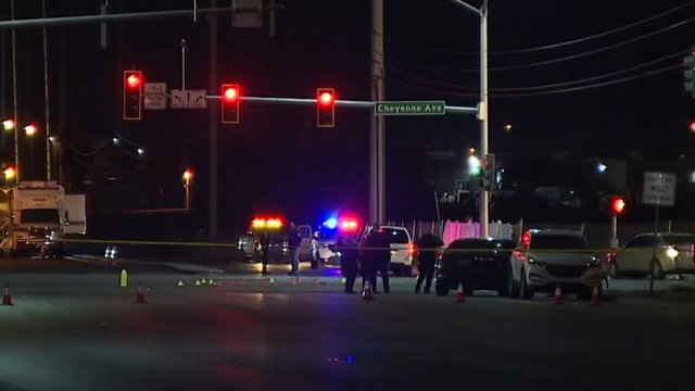 Caution tape lines scene of car crash in Las Vegas
