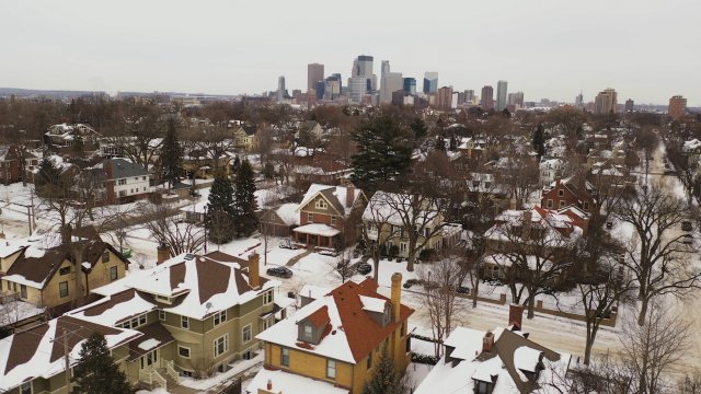 An aeriel shot shows a Minneapolis neighborhood.