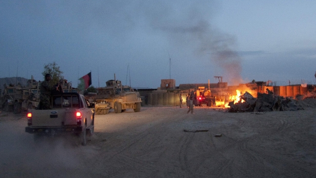 Trash burn pit at military base in Afghanistan