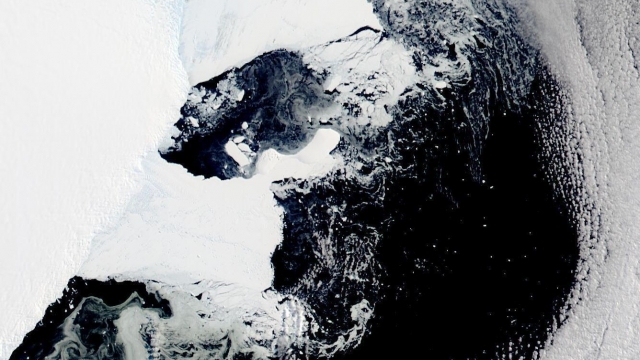 Satellite image of a piece of a collapsed ice shelf in Antarctica