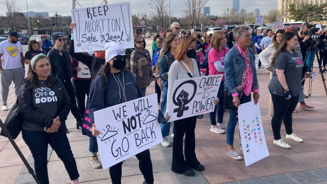 Abortion rights advocates gather outside the Oklahoma Capitol