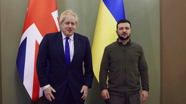 Britain's Prime Minister Boris Johnson and Ukrainian President Volodymyr Zelenskyy.