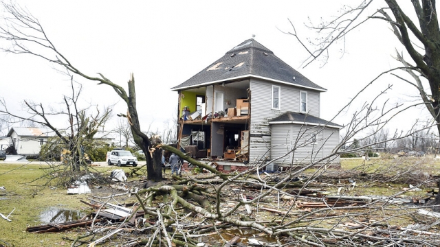 A house shown after a storm on Wednesday in Taopi, Minnesota.