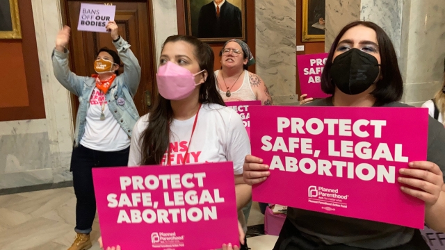 Abortion-rights supporters protest at the Kentucky Capitol
