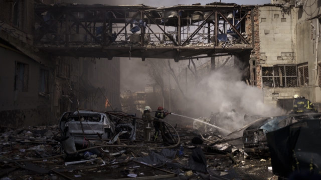 Fires after a Russian attack in Kharkiv, Ukraine.
