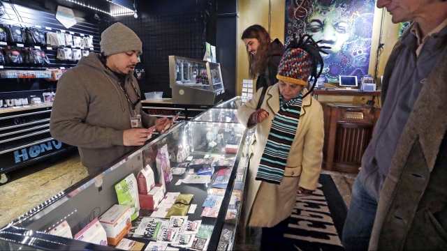 Customers at a legal cannabis shop.