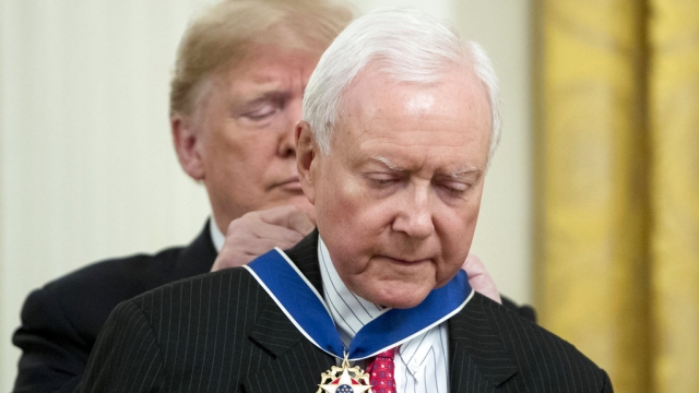 Former President Donald Trump presents the Presidential Medal of Freedom to Sen. Orrin Hatch in 2018.
