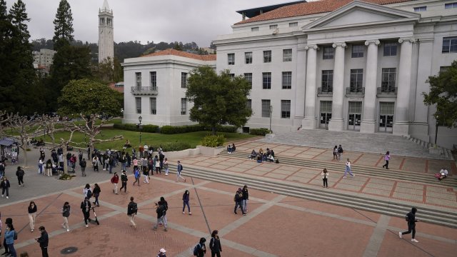 Students walk through Sproul Plaza on the University of California, Berkeley campus